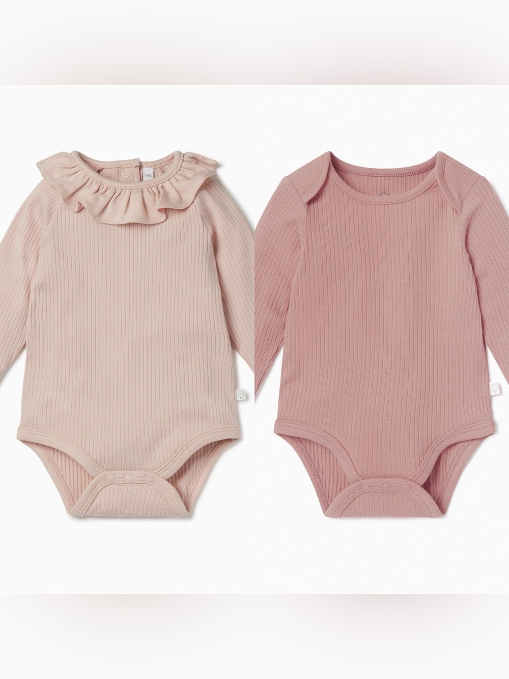 Bundle of Two Ribbed Long-Sleeve Baby Bodysuit Set - Dusty Rose & Pale Pink